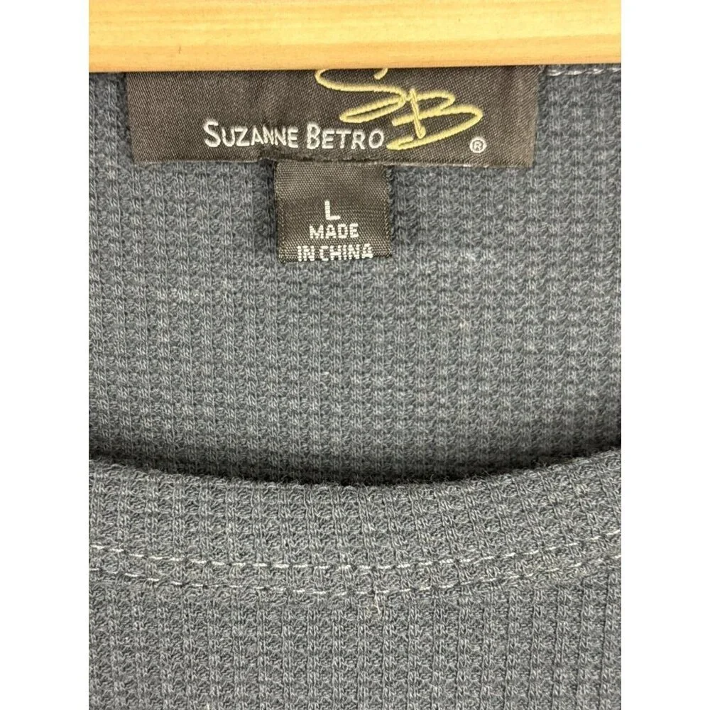 Suzanne Betro Color Block Top Blue Gray Womens Large Bell Sleeves Boho Fall‎ - Picture 3 of 7